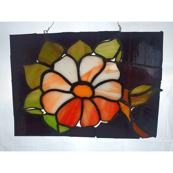 Stained Glass Panel Wall Hanging Window Decor 8 x 10 in Red Flower Art Glass - Picture 7 of 10
